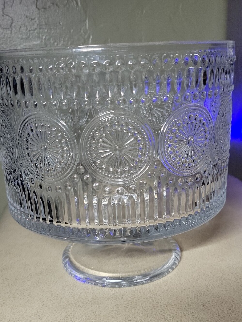 Embossed Unmarked Glass Trifle Bowl - Clear Glass